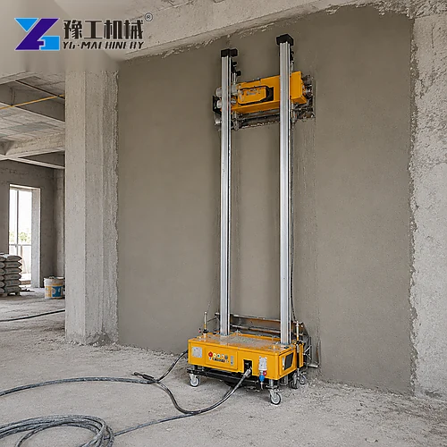 Automatic Wall Plaster Machine During Wall Rendering