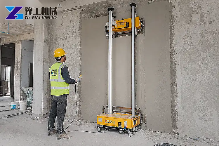 Automatic Wall Plaster Machine On Construction Site