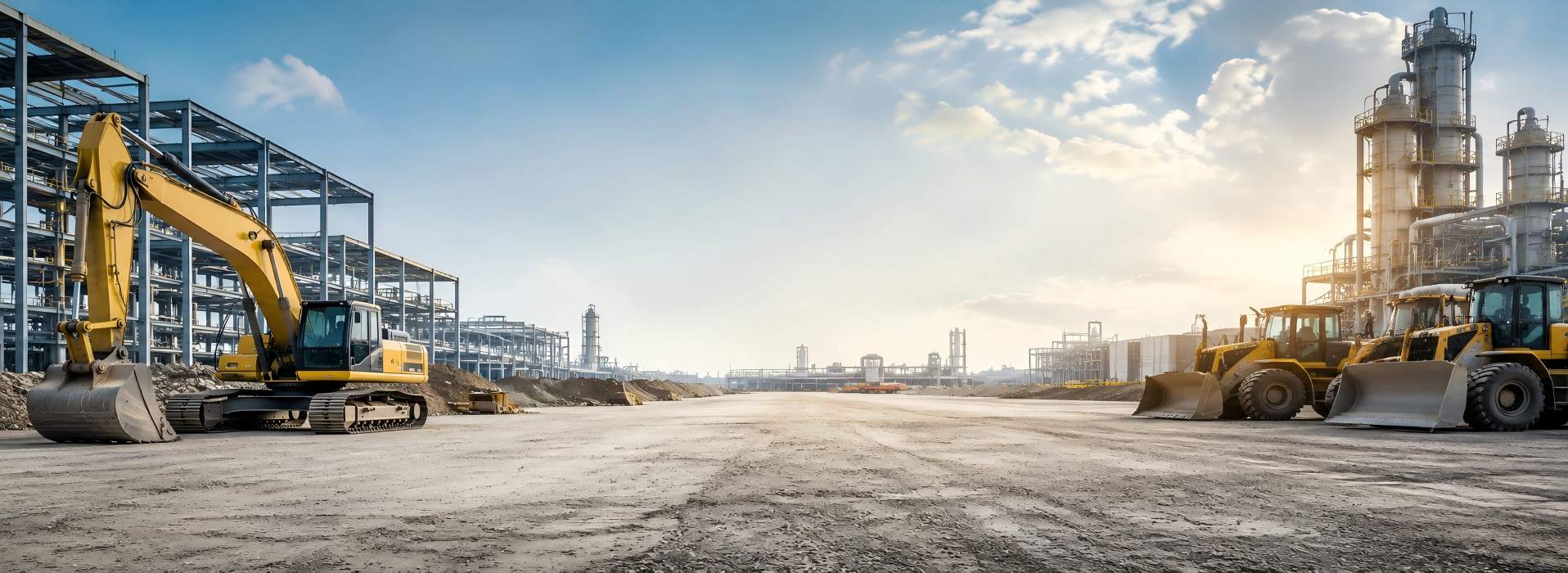 Contact Us Excavator And Loaders At Industrial Site