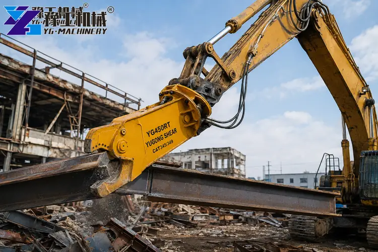 Excavator Shear Attachment Cutting Steel Beam