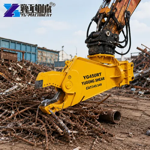 Excavator Shear Attachment Handling Scrap Rebar