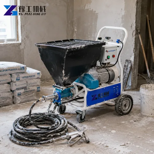 Gypsum Plaster Machine Working On Wall