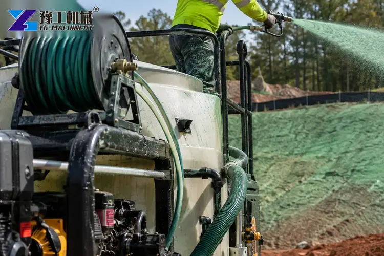 Hydroseeding Rig Spraying Roadside Slope