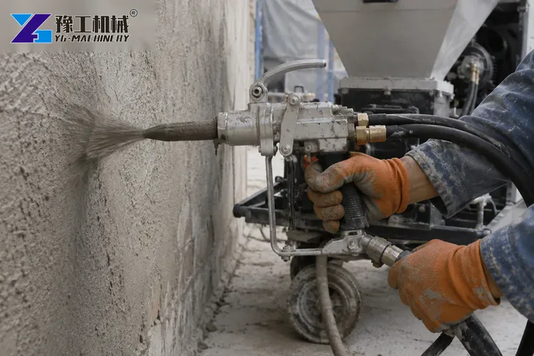 Mortar Sprayer Machine On Construction Site
