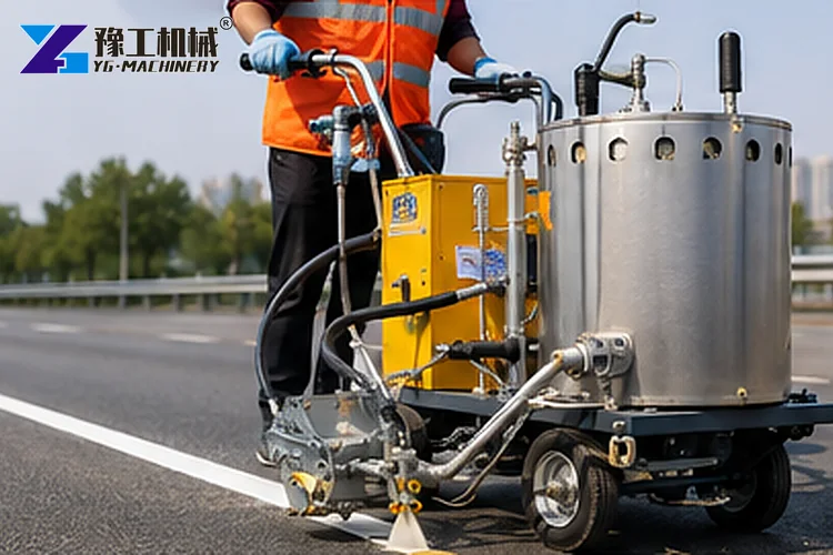 Road Line Marking Machine In Action