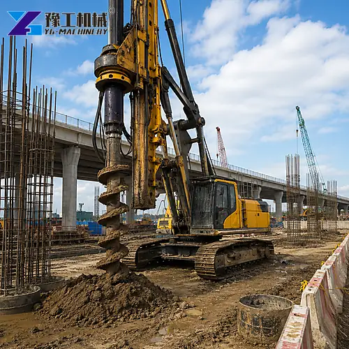 Rotary Drilling Rig Lifting Soil From Borehole