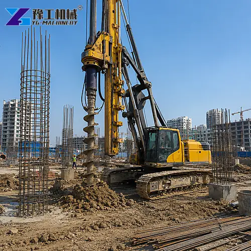 Rotary Drilling Rig Working With Rebar Cages