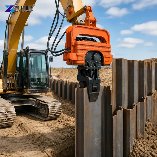 Excavator Pile Driver Sheet Pile Installation