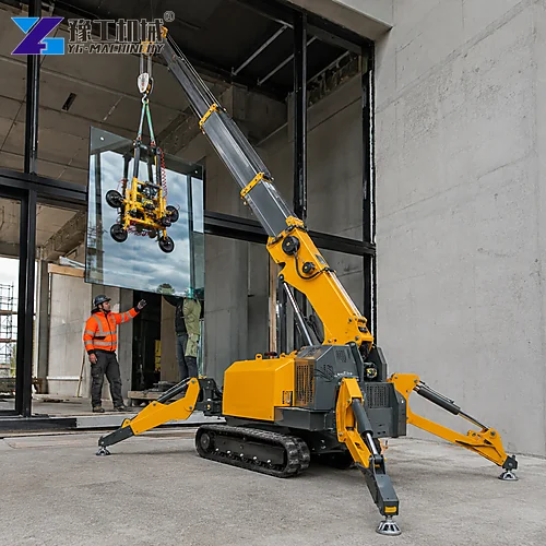 Tracked Mini Crane Glass Installation