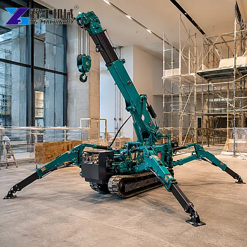 Tracked Mini Crane With Outriggers Indoors