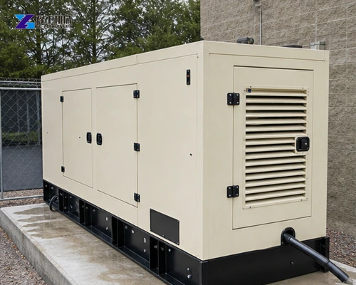 Weatherproof diesel generator installed on a concrete equipment pad