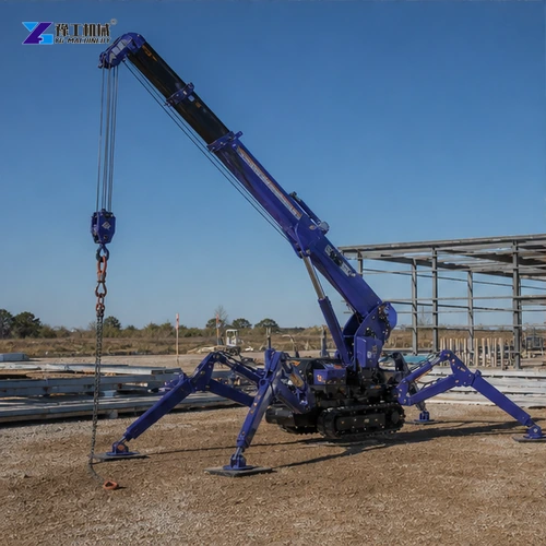 Spider crane boom and hook arranged for controlled radius