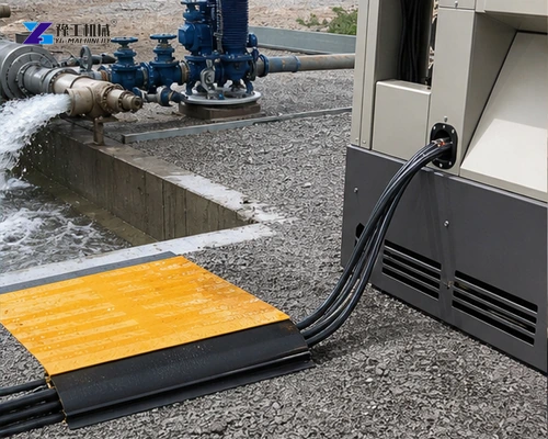 Generator cables supplying water pumps at construction site