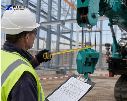 Lift supervisor measuring spider crane hook working radius onsite