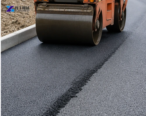 Double drum roller finishing asphalt edge with planned overlap