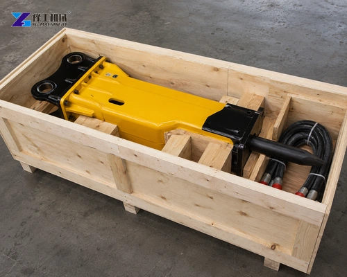 Yellow Breaker And Capped Hoses Secured With Timber Blocking Inside An Open Crate