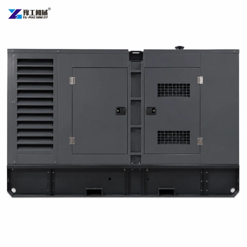 Enclosed commercial diesel generator installed beside facility