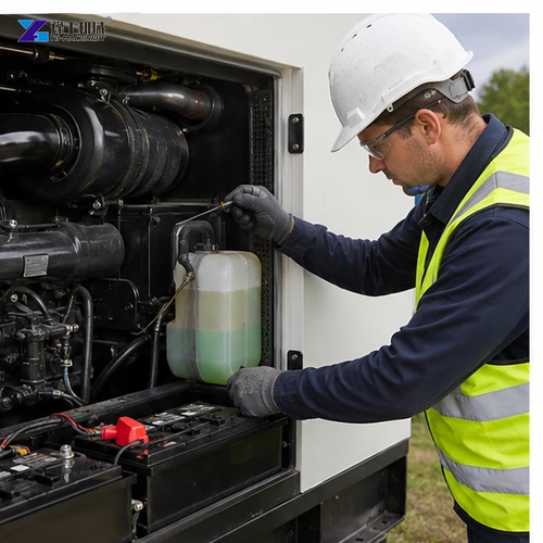 Electrician terminating generator power cables in output cabinet