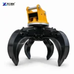 Excavator Log Grapple Yellow Mount And Black Curved Timber Grapple On White Background