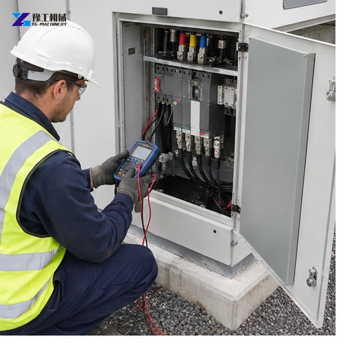 Service technician checking filters inside generator enclosure