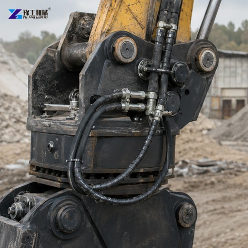 Technician measuring open jaws of rotating hydraulic shear