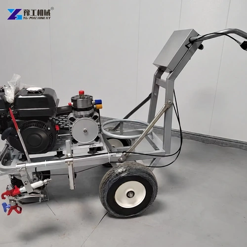 Silver airless road marking machine side profile and operator handle