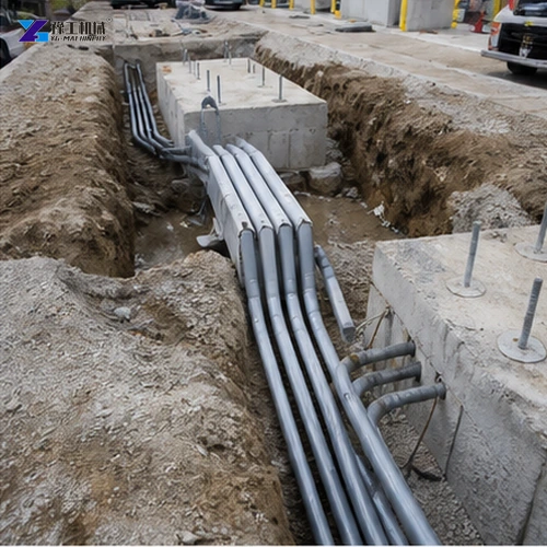 Underground conduits prepared for EV charger foundations