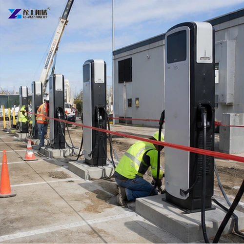 DC chargers positioned on completed concrete bases