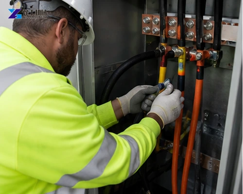Technician terminating protected EV charger power cables