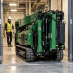 Compact spider crane working inside an industrial building