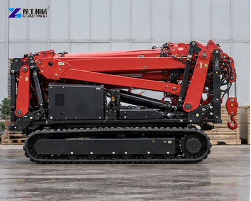 Folded tracked spider crane shown in side profile for length and height checks