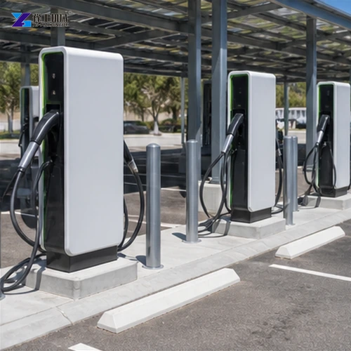 Multiple DC chargers connected at commercial parking site