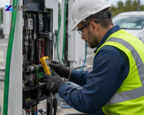 Technician verifying charger demand during commissioning