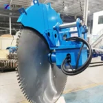Excavator Rock Saw Price for Controlled Trench Cutting Blue excavator rock saw with circular blade suspended by a chain in the workshop