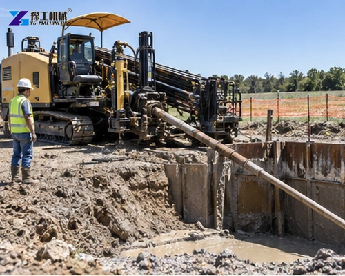 Horizontal directional drilling rig aligned with a utility crossing