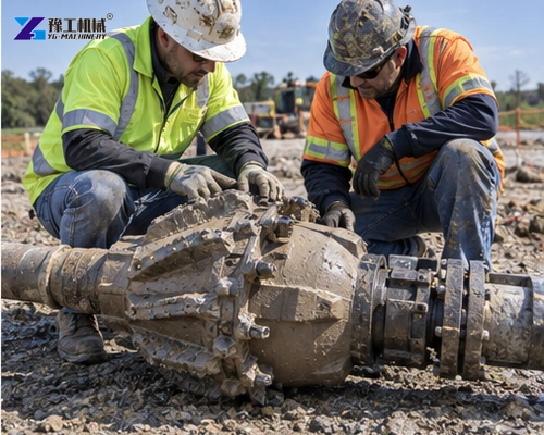 Technician inspecting drill rods and pullback tooling