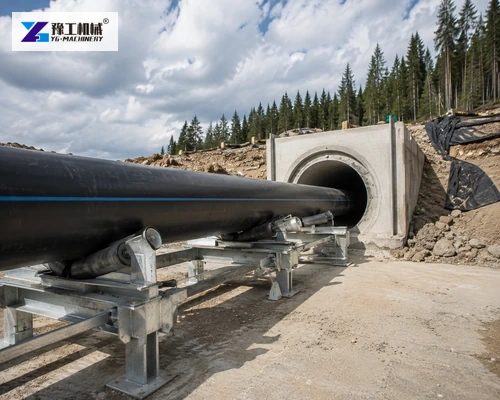 Product pipe supported on rollers for pullback