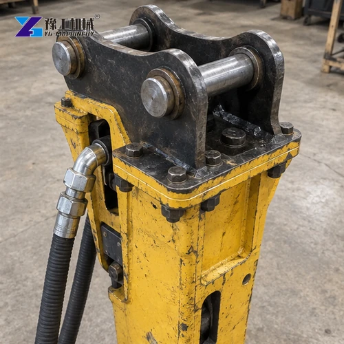 Hydraulic breaker mount and hose fitting from the opposite side