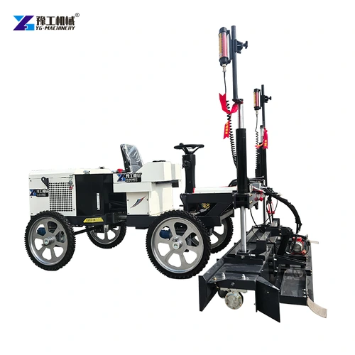 White four-wheel laser screed with dual receivers and a front leveling head