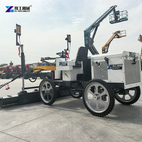 Concrete laser screed showing its wheelbase and receiver masts