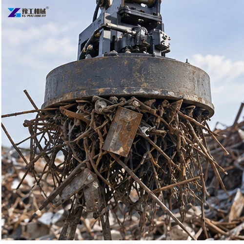 Circular excavator magnet showing the working diameter used for scrap handling