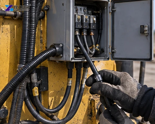 Electrical cables and connection points on an excavator magnet generator system