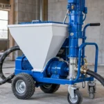 Cement Mortar Spraying Machine Material And Hose Guide Blue mortar spraying machine with hopper and delivery hose