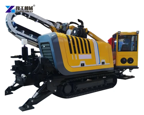 Blue tracked directional drill with support frame and hydraulic connections