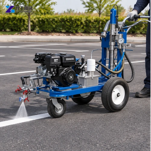 pavement marking machine applying parking lot line side view