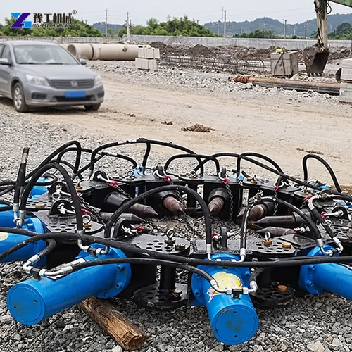 Hydraulic pile breaker module ring beside foundation work area