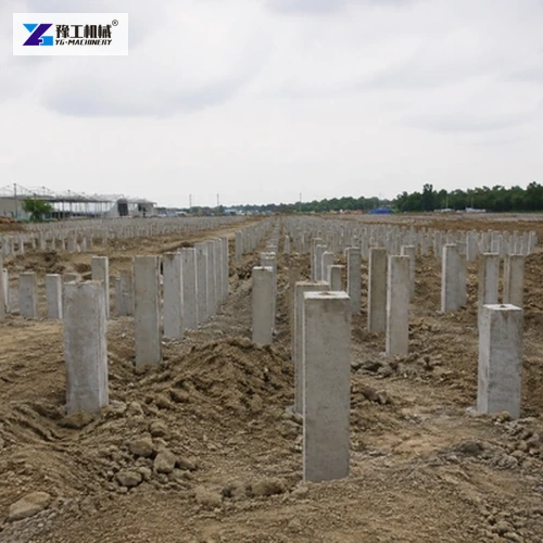 Square precast piles awaiting controlled head removal