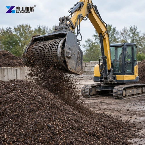 Rotary bucket grading compost feed