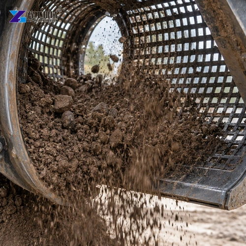 Material passing through a rotary bucket mesh