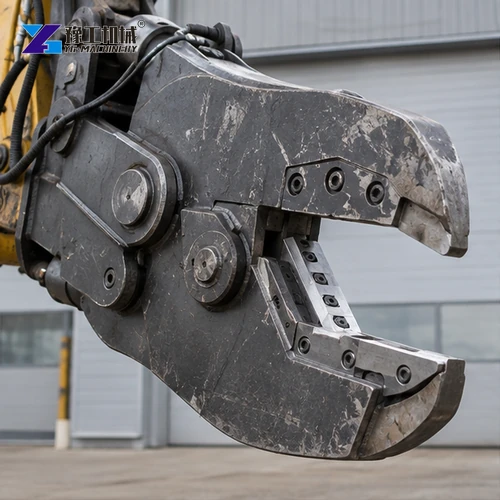 Close view of steel shear jaws and cutting blades